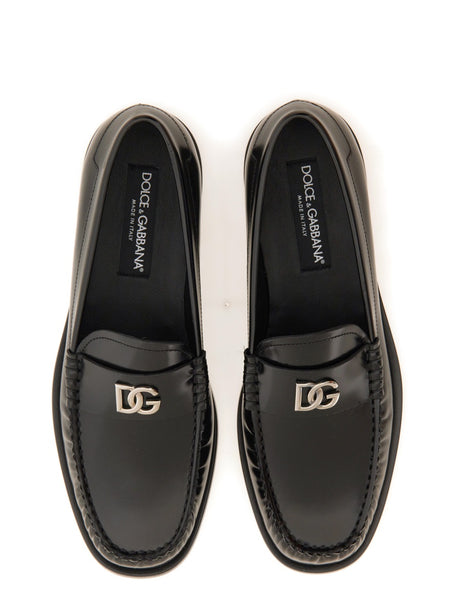 DOLCE & GABBANA Classic Leather Loafers with Logo for Women