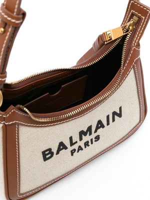 BALMAIN Beige Canvas and Leather Shoulder Handbag for Women
