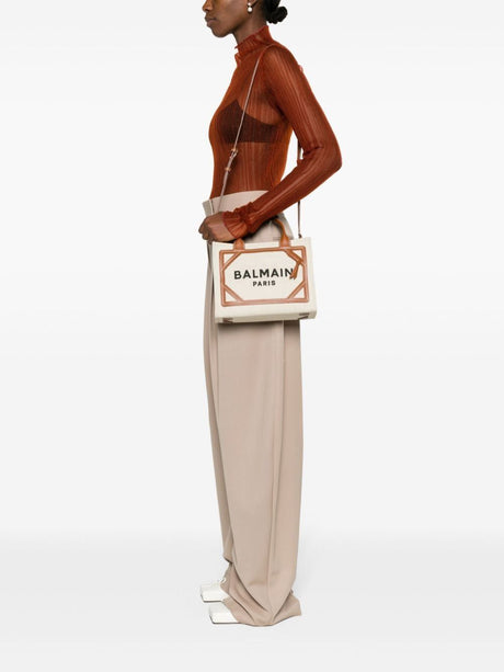 BALMAIN Women's Mini Maroon Cotton-Linen Top-Handle Shopping Bag