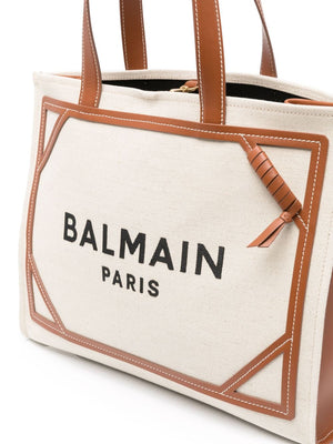 BALMAIN Army Brown Cotton and Linen Tote Bag for Women
