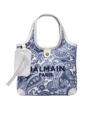 BALMAIN Women's Mini Tote Handbag in Pale Blue Cotton - SS24 Collection