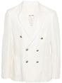 CIRCOLO 1901 Cream White Cotton-Linen Blend Double-Breasted Jacket for Men