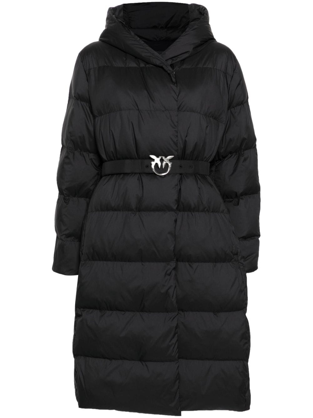 PINKO Classic Black Padded Hooded Jacket with Detachable Belt