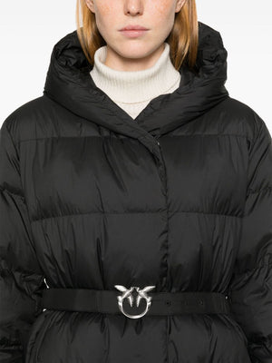 PINKO Classic Black Padded Hooded Jacket with Detachable Belt