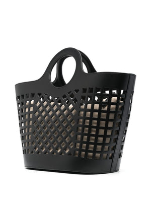 Jet Black Leather Cut-Out Tote Handbag for Women