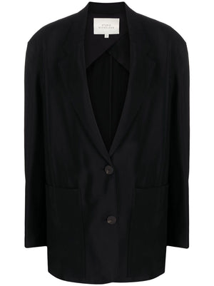 STUDIO NICHOLSON女士SS24系列黑色绉纱纹单排扣西服外套