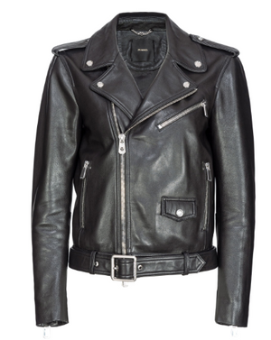 PINKO Women's Classic Black Leather Jacket with Epaulettes