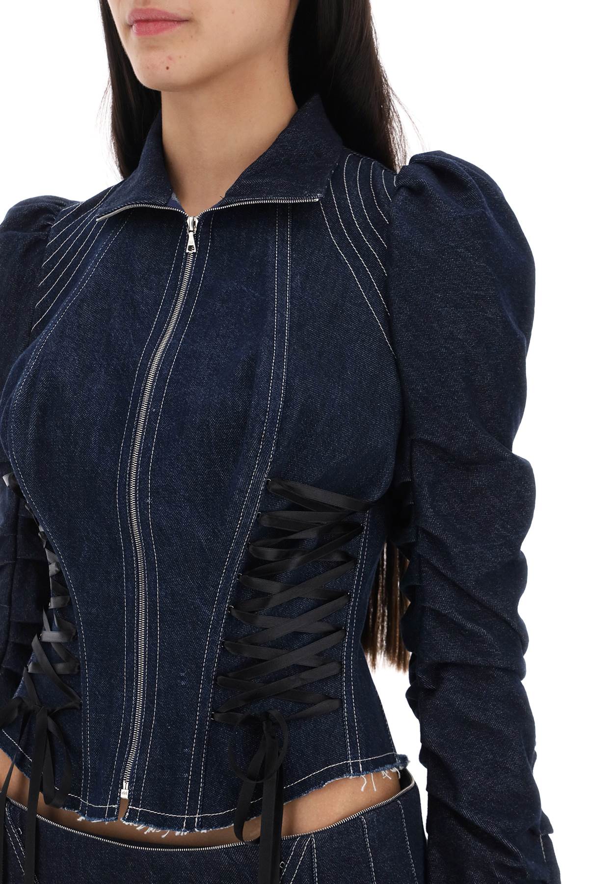 DILARA FINDIKOGLU Elegant Denim Jacket with Corset-Style Details for Women - SS24 Collection