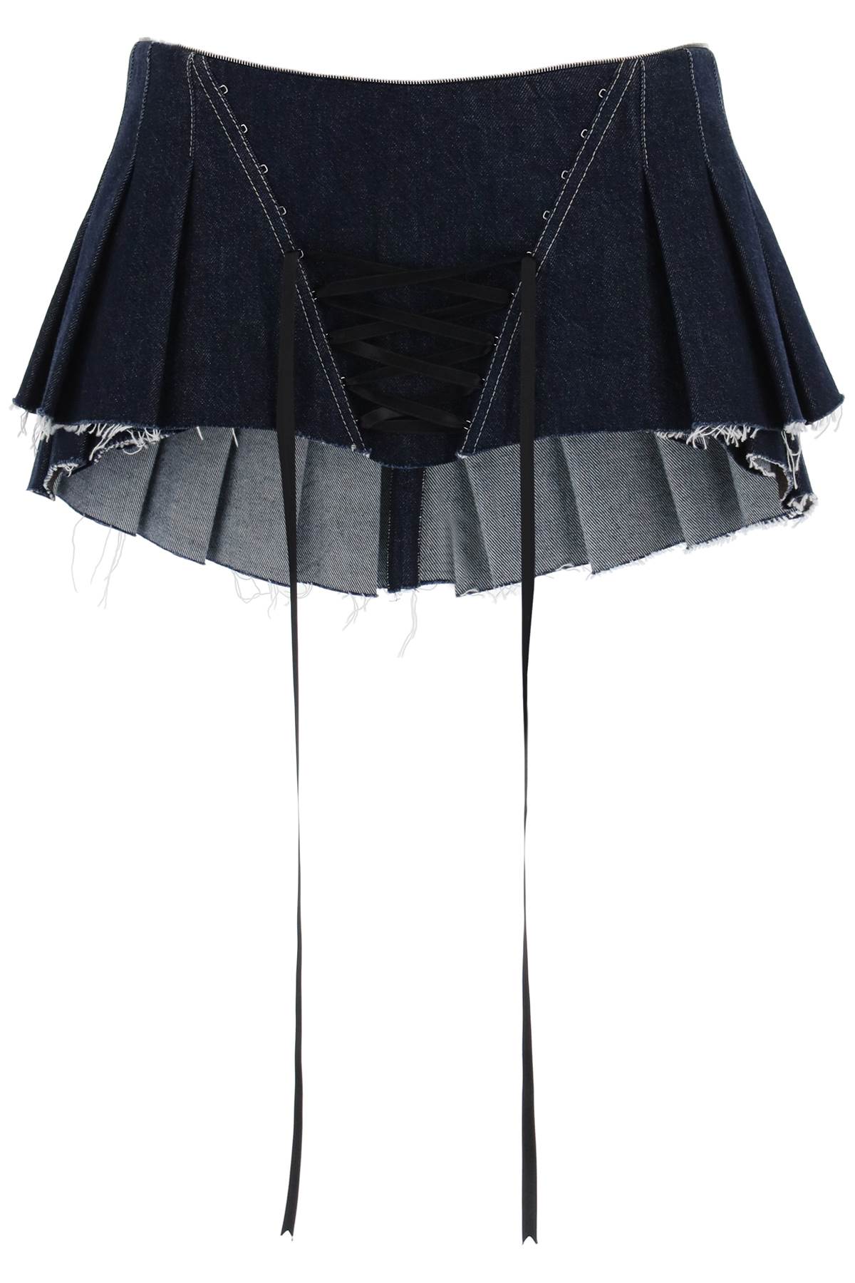 Blue Micro Pleated Skirt with Corset: SS24 Collection