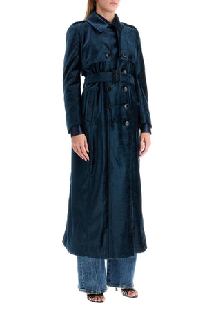 TOM FORD Double-Breasted Velvet Maxi Jacket with Leather Belt