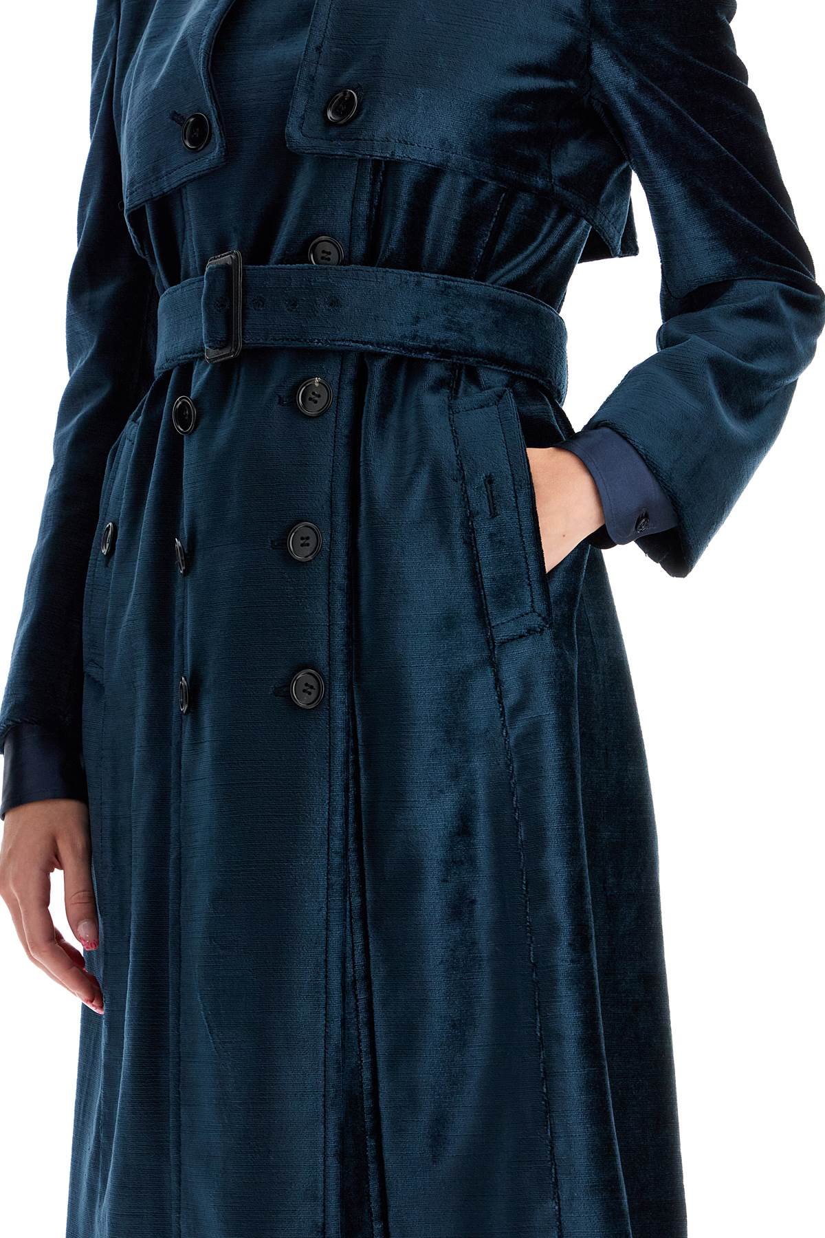 TOM FORD Double-Breasted Velvet Maxi Jacket with Leather Belt