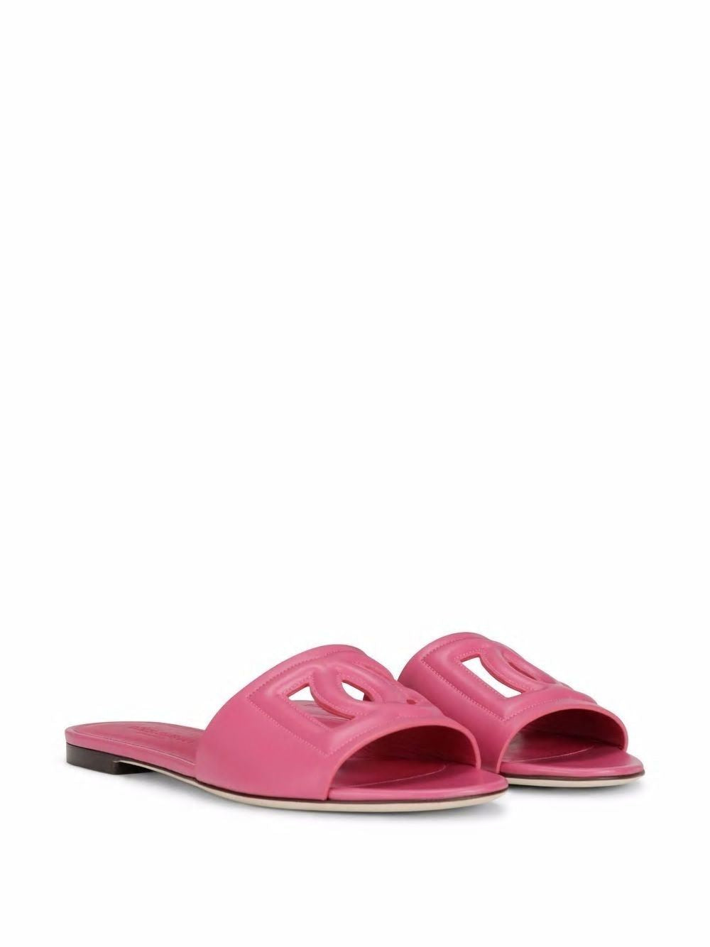 DOLCE & GABBANA Cut-Out Logo Leather Slide Sandals