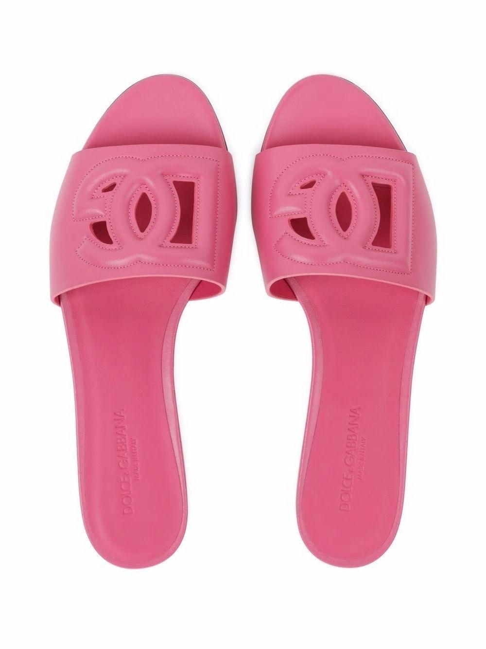 DOLCE & GABBANA Cut-Out Logo Leather Slide Sandals