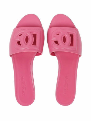 DOLCE & GABBANA Cut-Out Logo Leather Slide Sandals