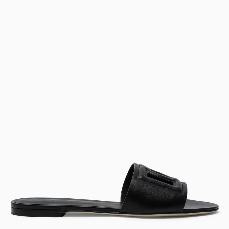 DOLCE & GABBANA Women's Black Cut-Out Leather Slide Sandals for Summer