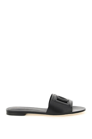 Women's SS24 Collection Black Leather Slide Sandals