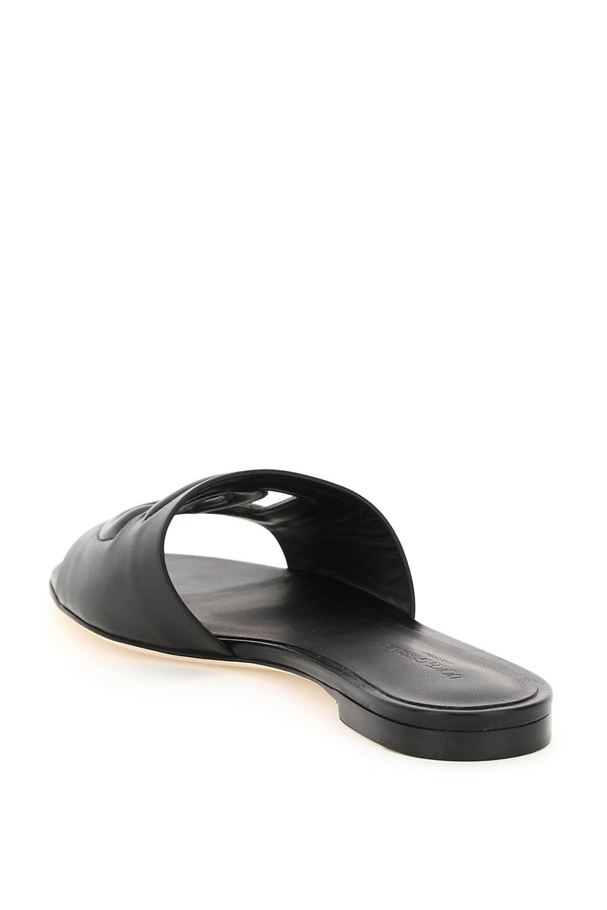 DOLCE & GABBANA Cut-Out Logo Leather Slide Sandals