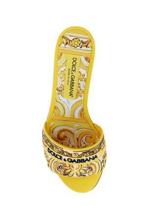 DOLCE & GABBANA Embroidered Maiolica Motif Slide Sandals for Women