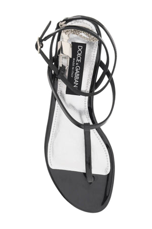 Stylish Black Patent Leather Thong Sandals for Women