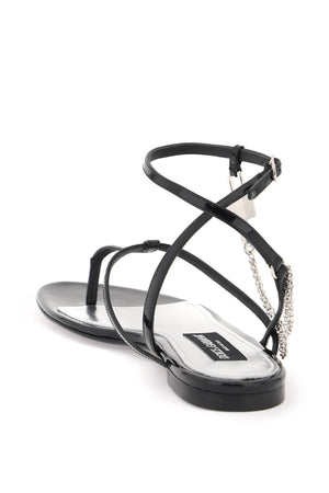 Stylish Black Patent Leather Thong Sandals for Women