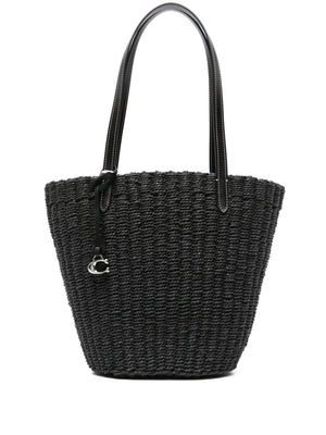 COACH Classic Black Straw Tote Handbag for Women