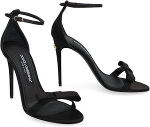 DOLCE & GABBANA Elegant Silk Bow Black Heeled Sandals for Women - FW23 Collection