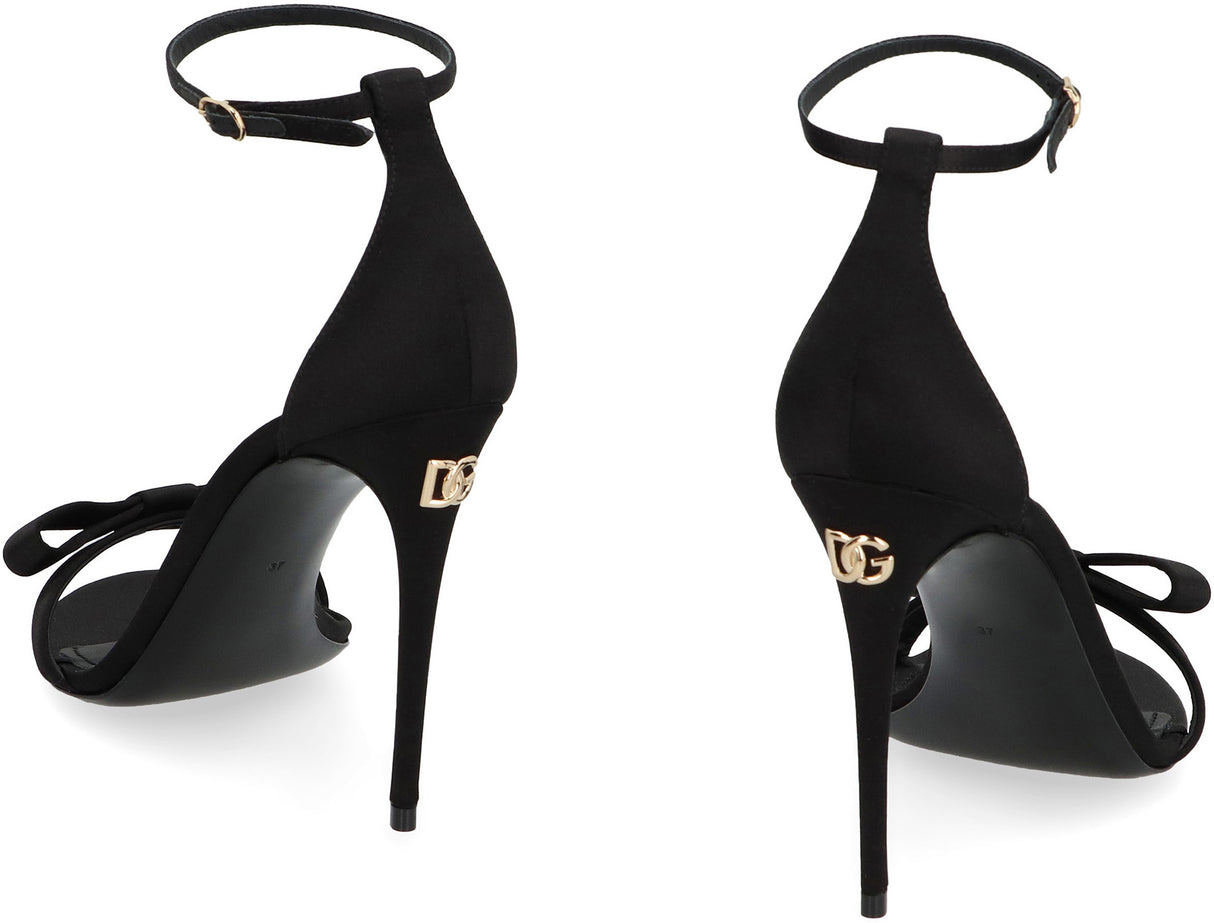 DOLCE & GABBANA Elegant Silk Bow Black Heeled Sandals for Women - FW23 Collection