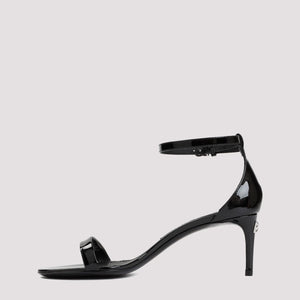 DOLCE & GABBANA Black Patent Leather Sandal with Logo for Women