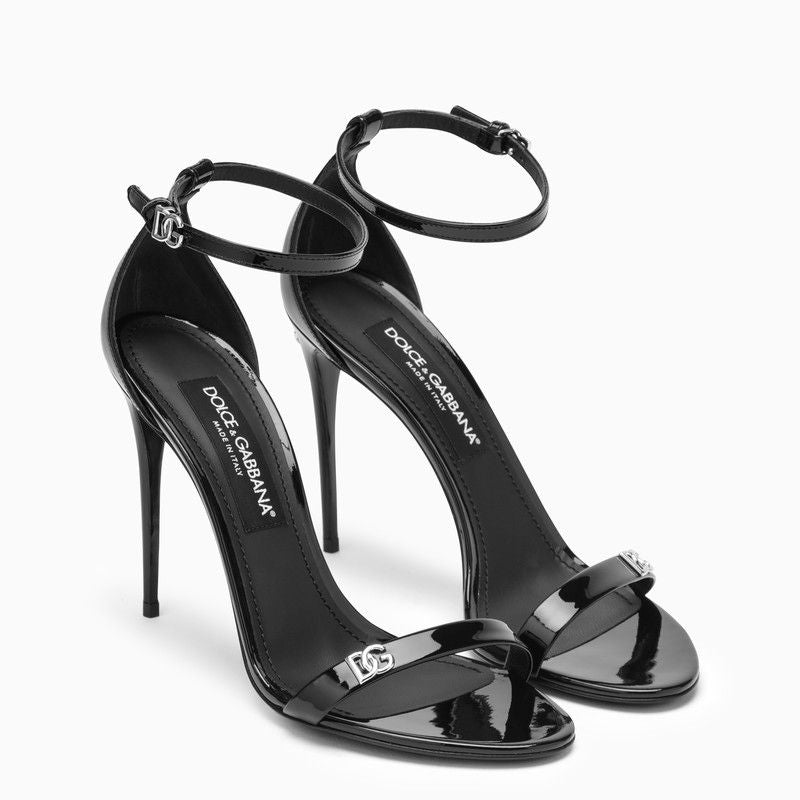 Black Patent Leather Sandals with Logo