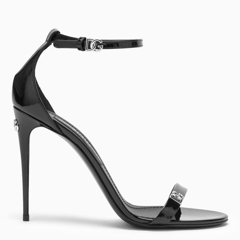 Black Patent Leather Sandals with Logo