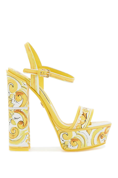 DOLCE & GABBANA Glossy Leather Platform Sandals with Adjustable Ankle Strap