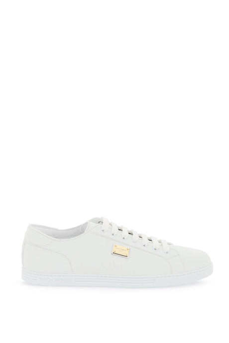 DOLCE & GABBANA Crafted Leather Sneakers for Men with Iconic Logo Plaque