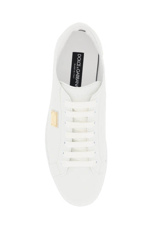 DOLCE & GABBANA Crafted Leather Sneakers for Men with Iconic Logo Plaque