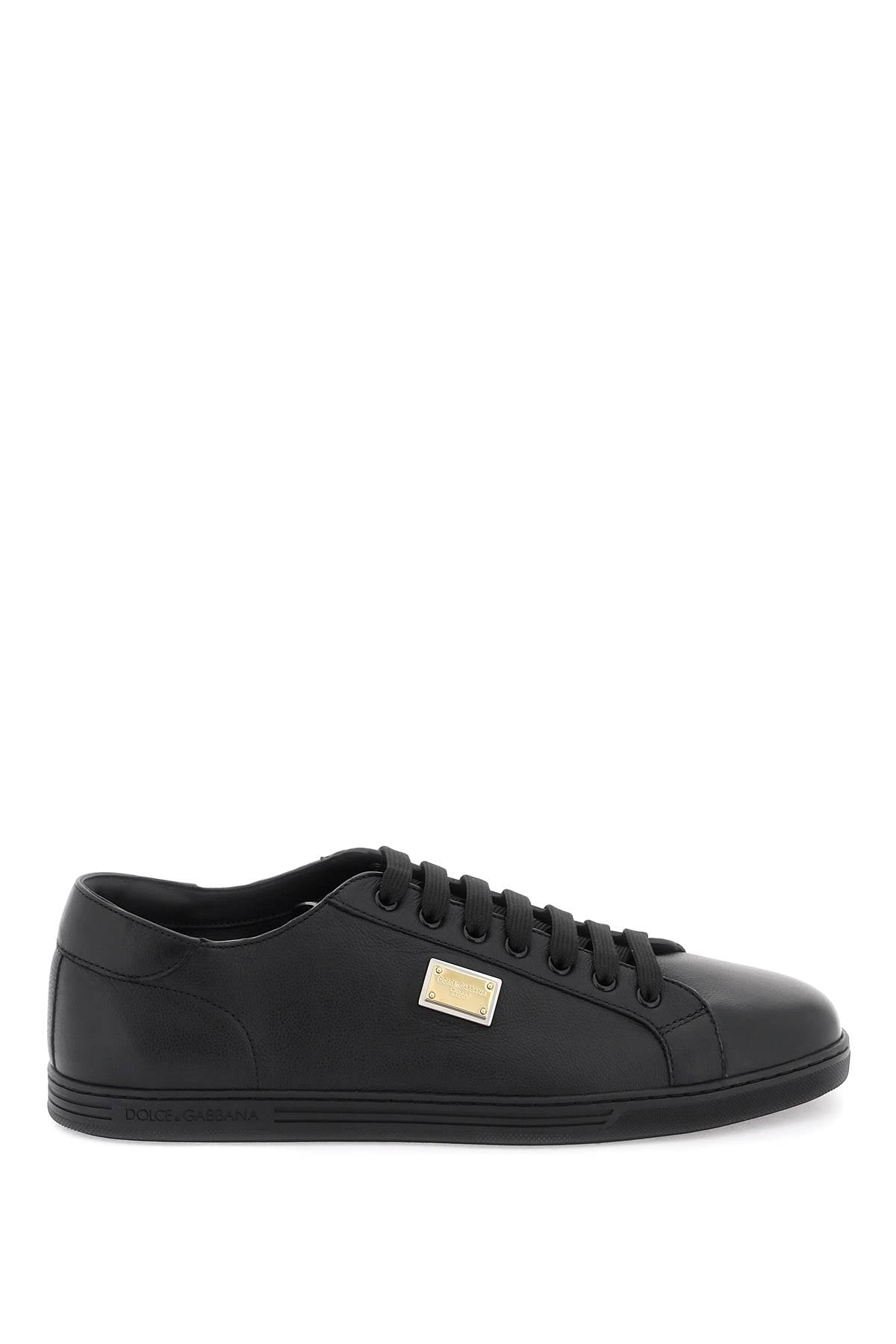 DOLCE & GABBANA Crafted Leather Sneakers for Men with Iconic Logo Plaque