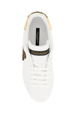 DOLCE & GABBANA Portofino Denim-Inspired Sneakers with Emblem Patch