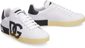 DOLCE & GABBANA Men's White Leather Low-Top Sneakers with Contrast Color Outsole