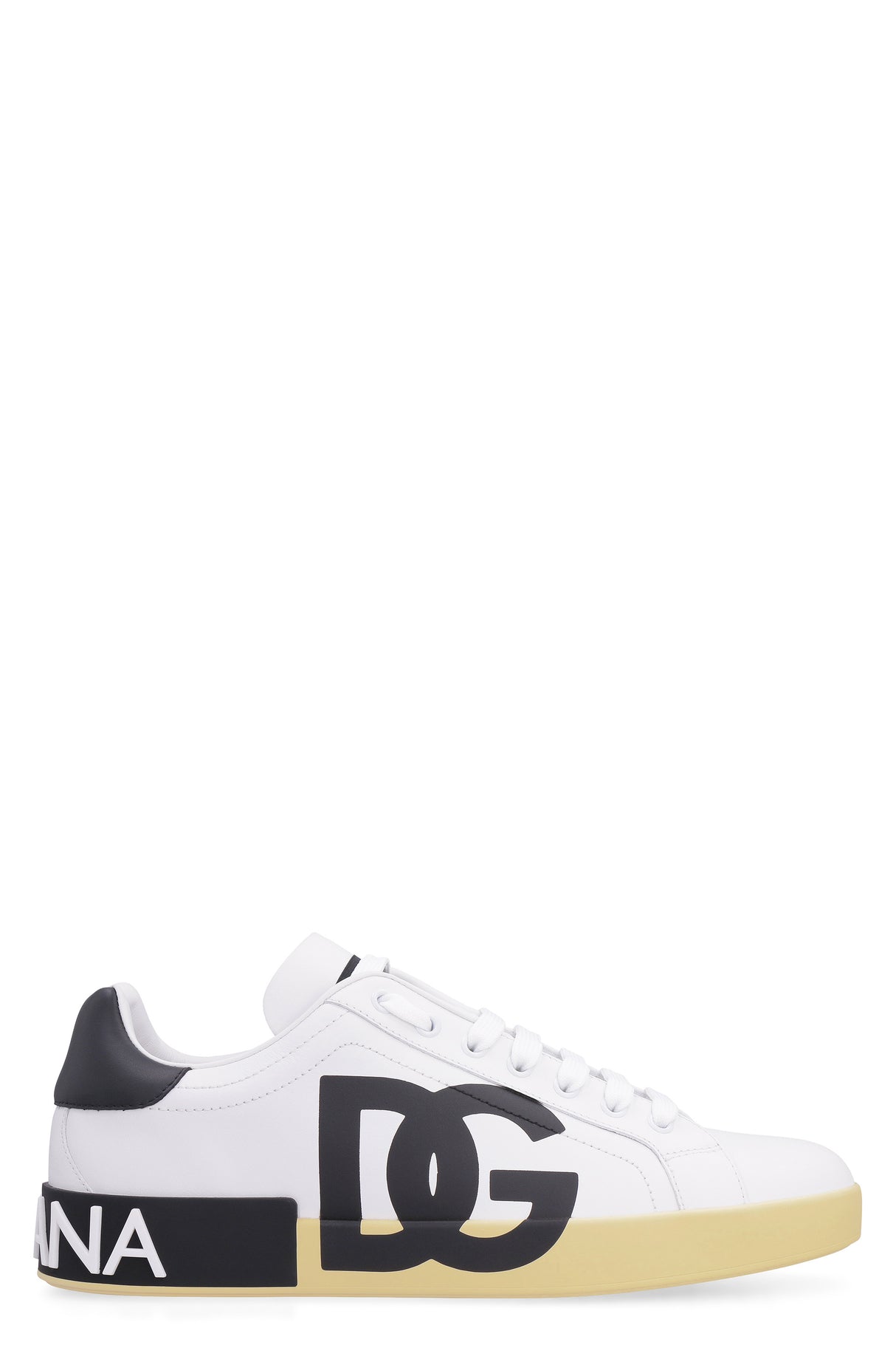 DOLCE & GABBANA Men's White Leather Low-Top Sneakers with Contrast Color Outsole