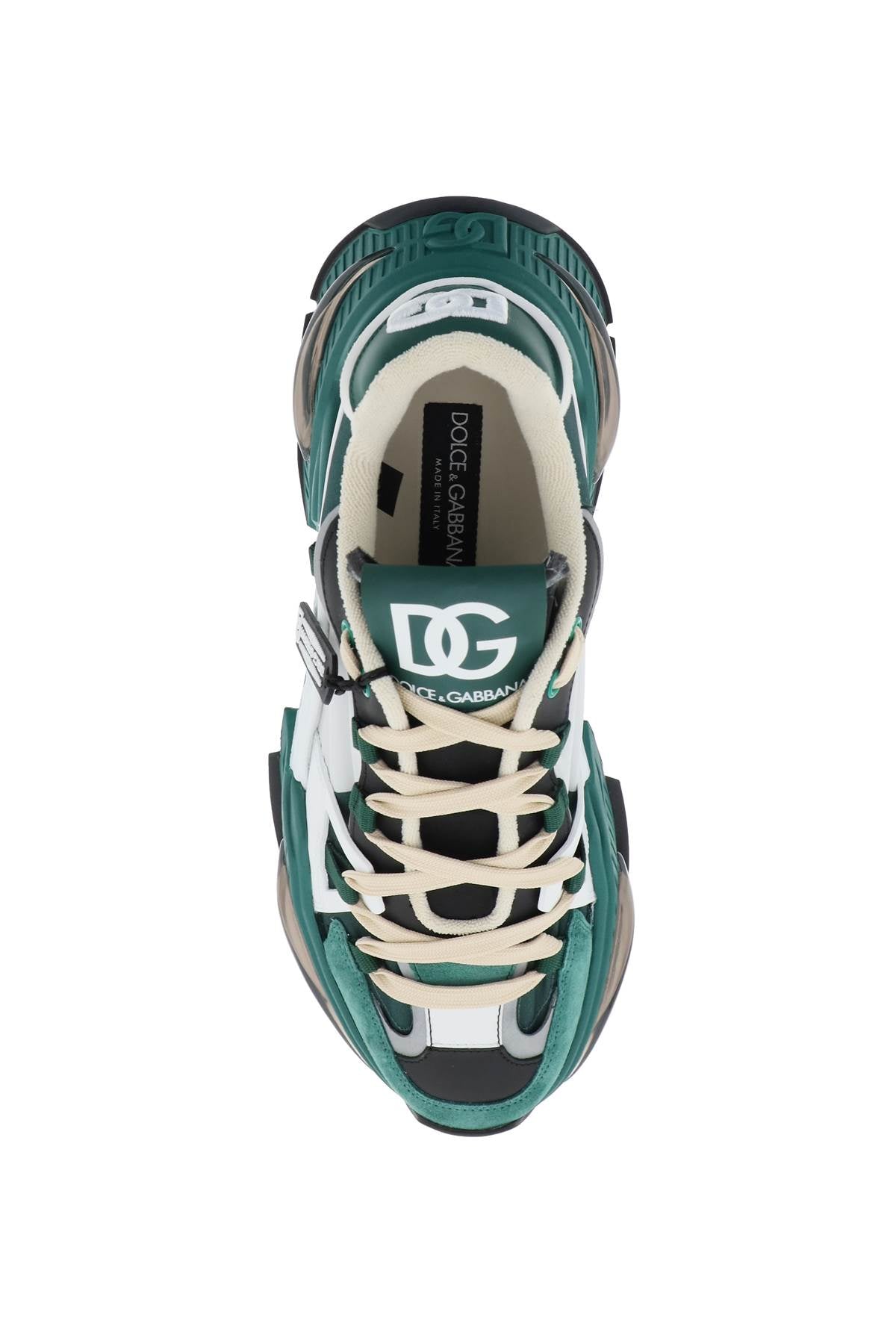 DOLCE & GABBANA Men's Green Low-top Sneakers with Contrasting Leather Details and Suede Inserts