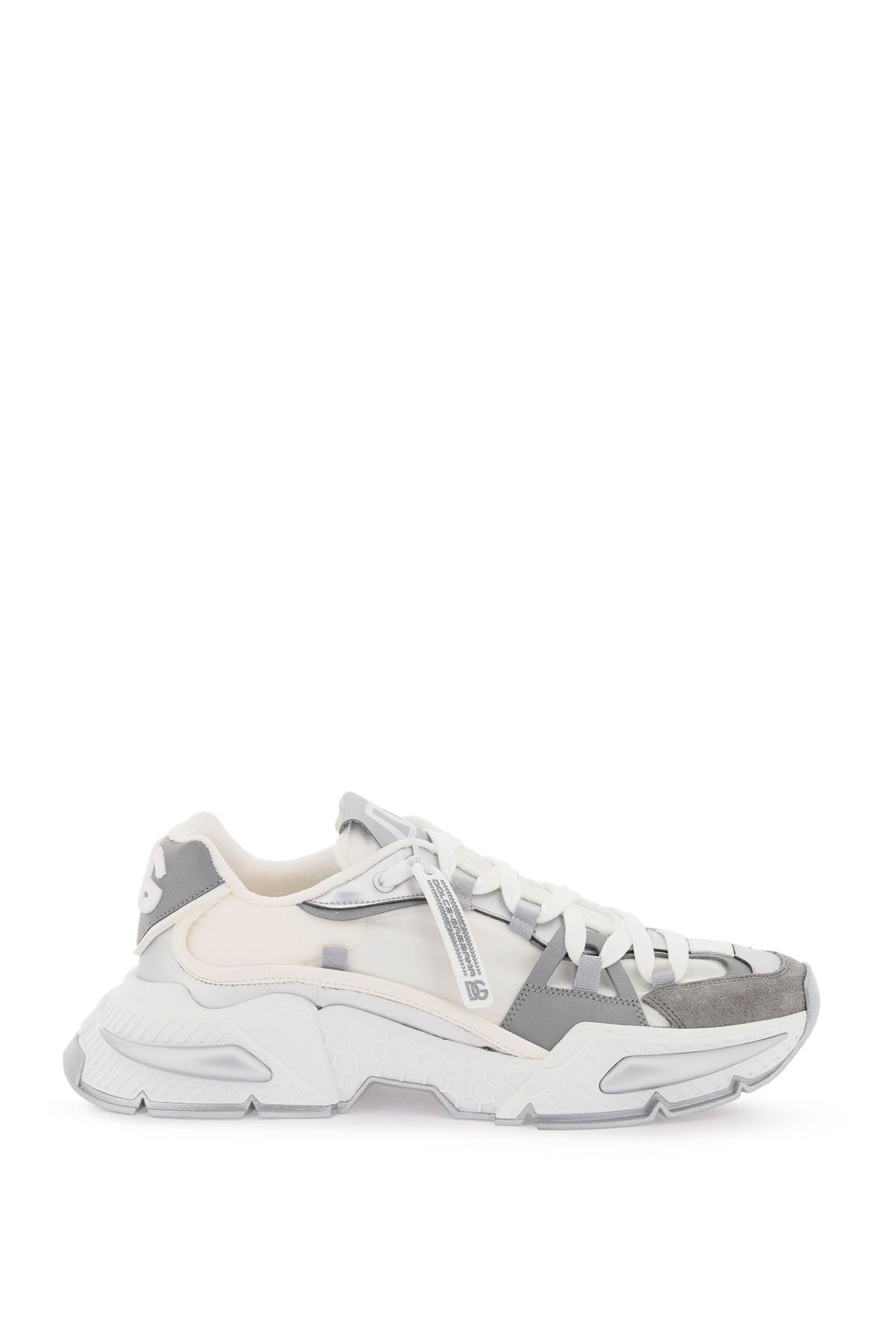 DOLCE & GABBANA Men's White Low Top Sneakers with Contrasting Leather Details