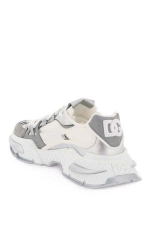 DOLCE & GABBANA Men's White Low Top Sneakers with Contrasting Leather Details