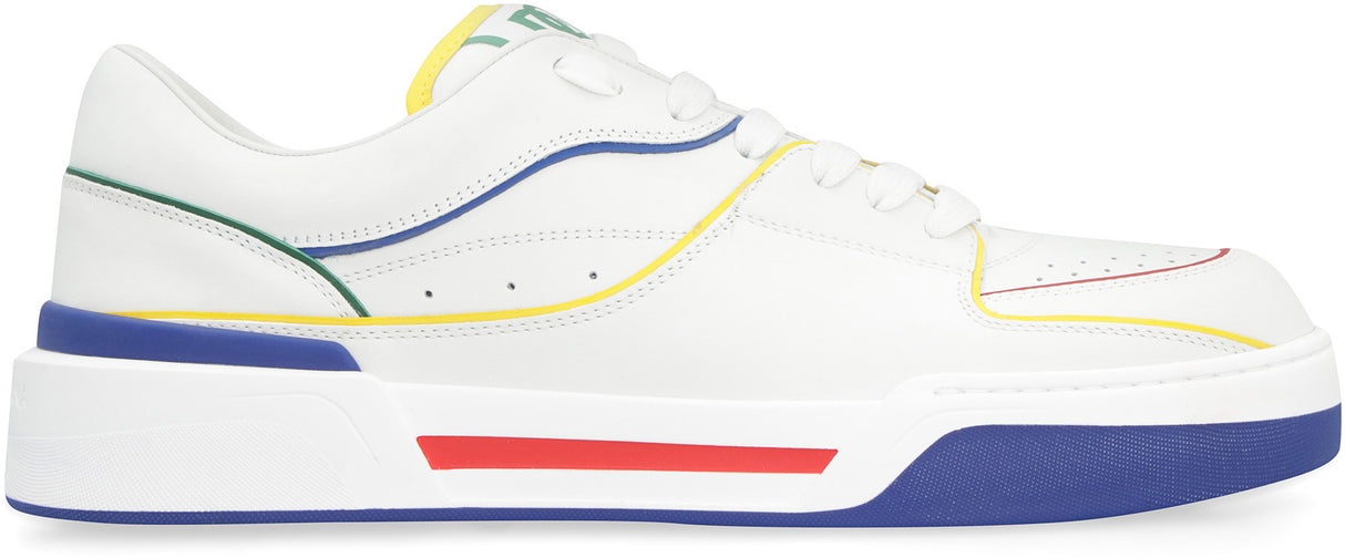 DOLCE & GABBANA Men's White Leather Sneakers with Contrast Color Inserts and Round Toeline