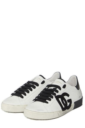 DOLCE & GABBANA Men's White and Black Used-Effect Trainer for FW24