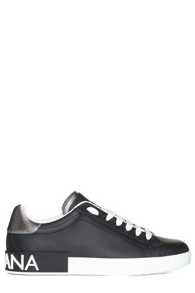 DOLCE & GABBANA Men's Leather Logo Low-Top Sneakers in Neroargent for FW23