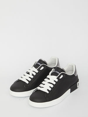 DOLCE & GABBANA Men's Leather Logo Low-Top Sneakers in Neroargent for FW23