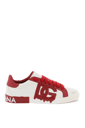 Men's Vintage-Style Leather Sneakers with Logo by DOLCE & GABBANA