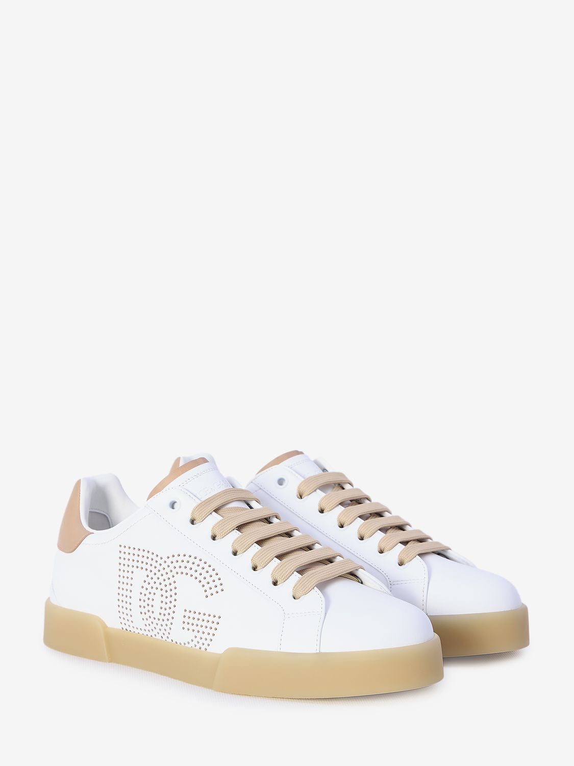 DOLCE & GABBANA Portofino Luxury Sneakers in White and Beige