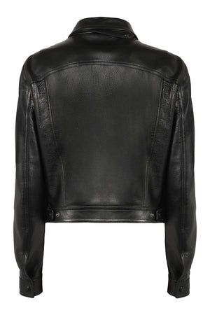 TOM FORD Black Leather Jacket with Shirt Style Collar and Cuffs for Women - SS24 Collection