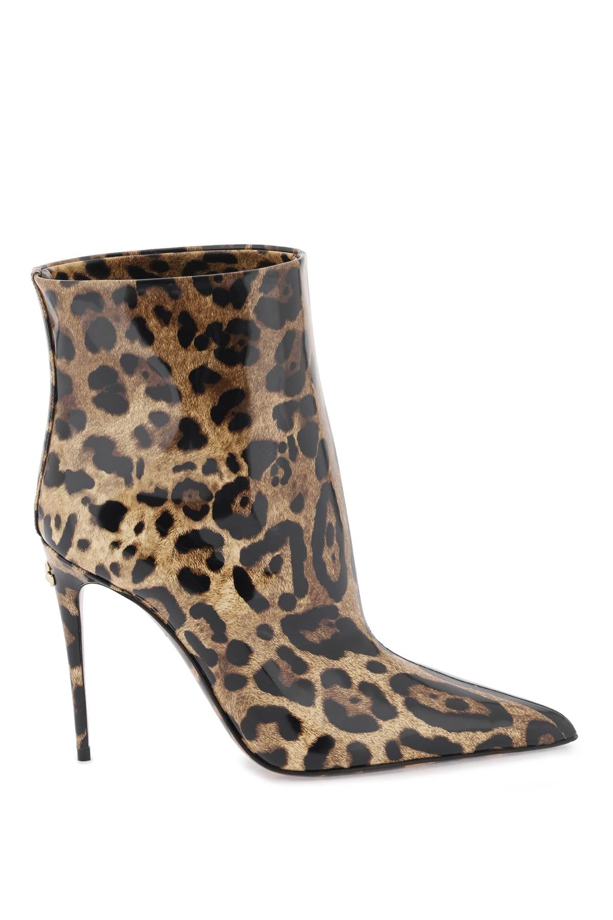 DOLCE & GABBANA Leo-Print Leather Ankle Boots with Stiletto Heel for Women