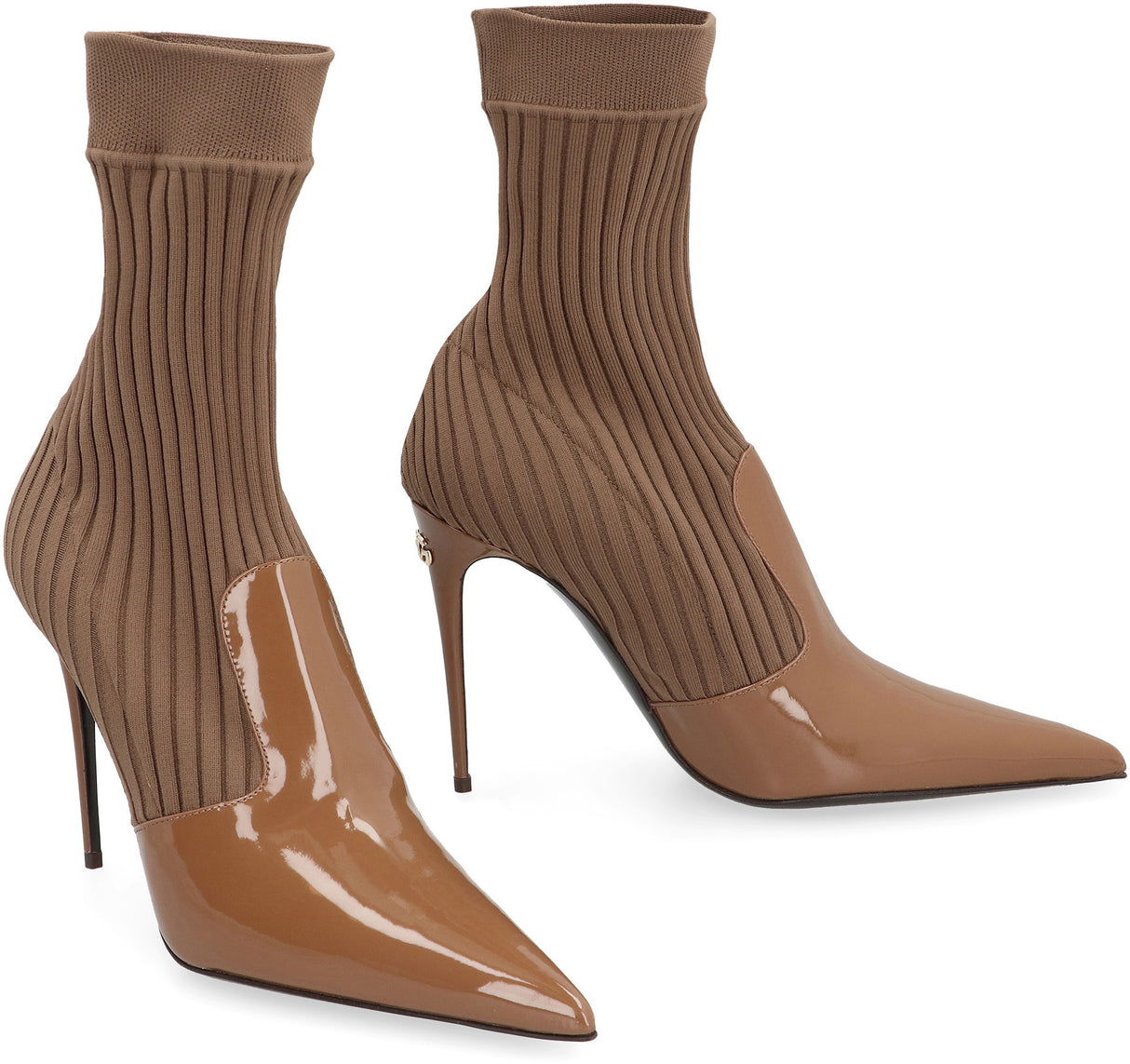 DOLCE & GABBANA Designer Calf Ankle Boots - Pointy Toe, Stiletto Heels, Camel, for Women FW23