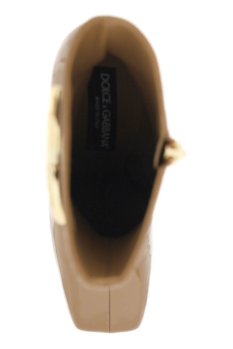 光滑皮革踝靴，金属徽标-棕色，女式FW23